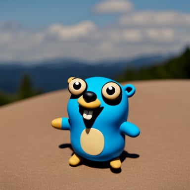 Happy Go Blue Gopher made of clay wearing the Helm charts logo.