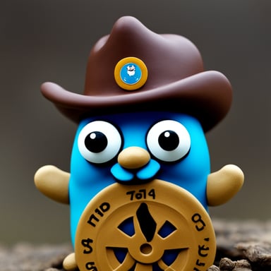 Happy Go Blue Gopher made of clay wearing the Helm charts logo.