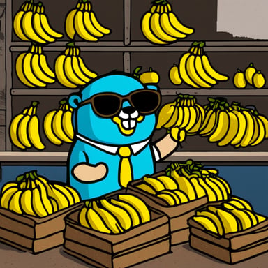 Go Blue Gopher selling bananas