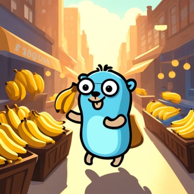 Go Blue Gopher selling bananas
