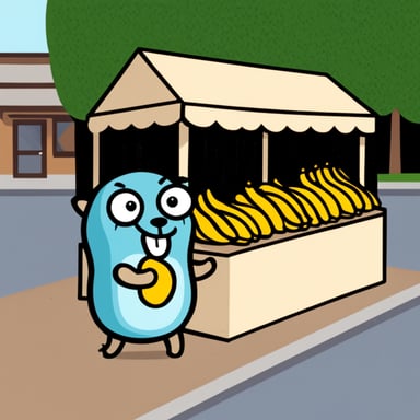 Go Blue Gopher selling bananas