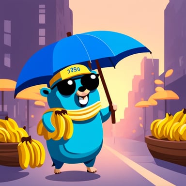 Go Blue Gopher selling bananas