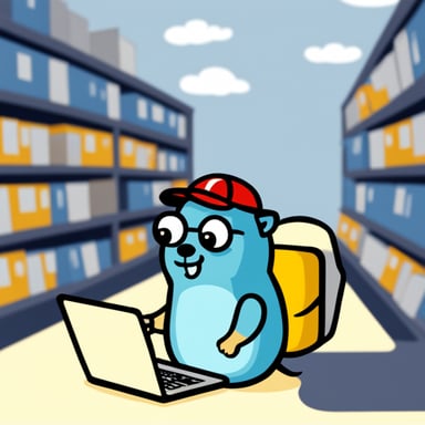 Go Blue Gopher looking for a job on their laptop.