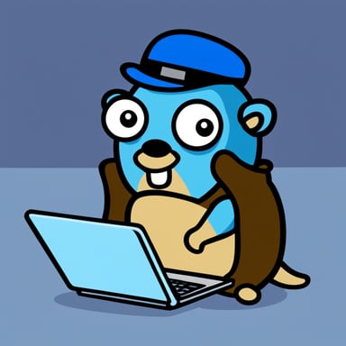 Go Blue Gopher looking for a job on their laptop.