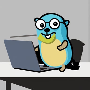Go Blue Gopher looking for a job on their laptop.