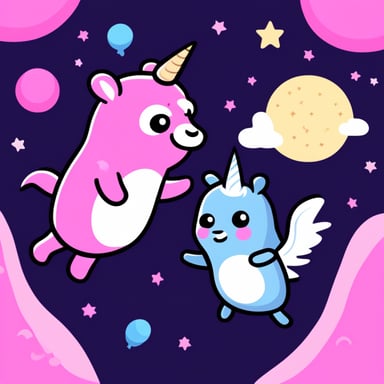Go blue gopher and a pink gopher, the pink one with a unicorn, high-fiving each other while jumping on top of the earth.