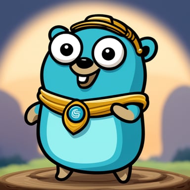 Go Blue Gopher winking while smiling in the traditional Golang design.