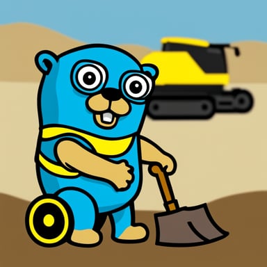 Go Blue Gopher with yellow construction machinery.