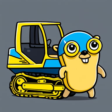Go Blue Gopher with yellow construction machinery.