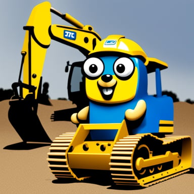 Go Blue Gopher with yellow construction machinery.