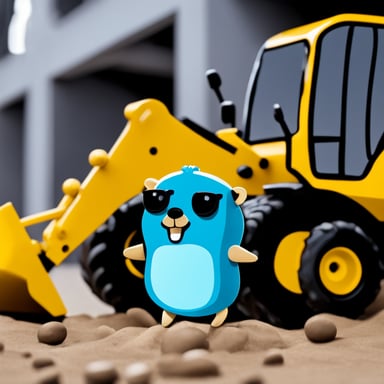 Go Blue Gopher with yellow construction machinery.