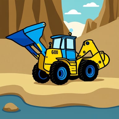 Go blue gopher steering yellow construction machinery.