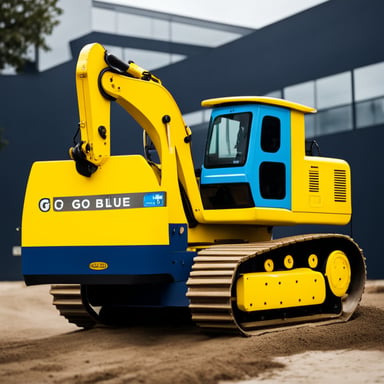 Go blue gopher steering yellow construction machinery.