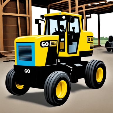 Go blue gopher steering yellow construction machinery.