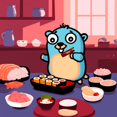 Go Blue Gopher enjoying sushi