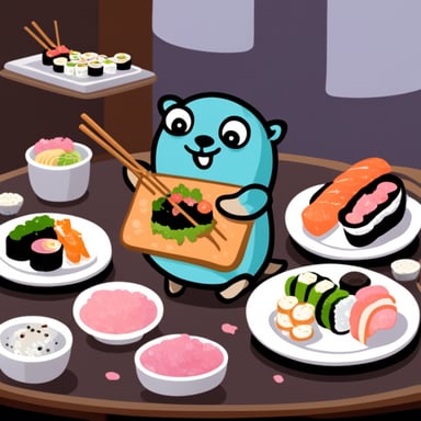 Go Blue Gopher enjoying sushi