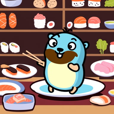 Go Blue Gopher enjoying sushi