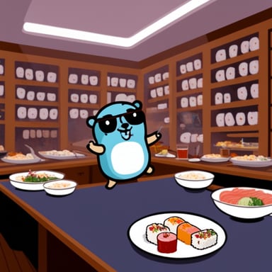 Go Blue Gopher enjoying sushi