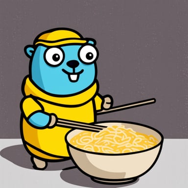 Go Blue Gopher enjoying a bowl of ramen.