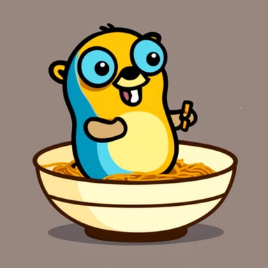 Go Blue Gopher enjoying a bowl of ramen.