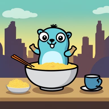 Go Blue Gopher enjoying a bowl of ramen.