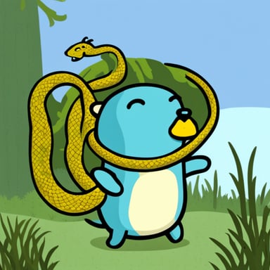 Go blue gopher with yellow python.