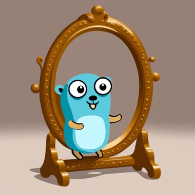 Go Blue Gopher looking at the mirror.