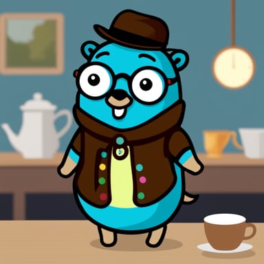 Go Blue Gopher as tea gopher girl, blue with glasses.