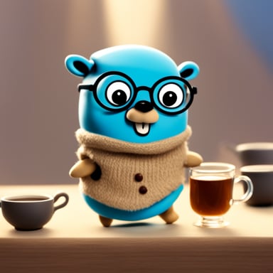 Go Blue Gopher as tea gopher girl, blue with glasses.