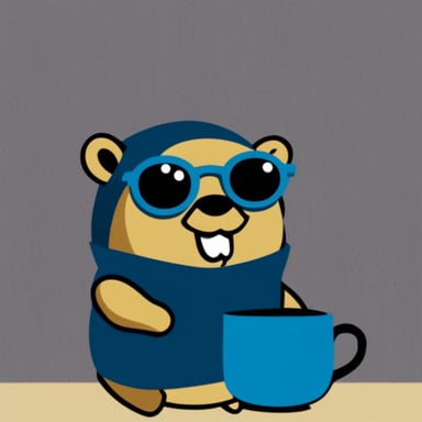Go Blue Gopher as tea gopher girl, blue with glasses.