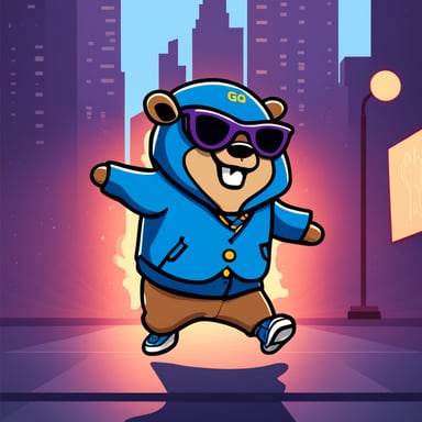 Go Blue Gopher breakdancing and wearing very stylish