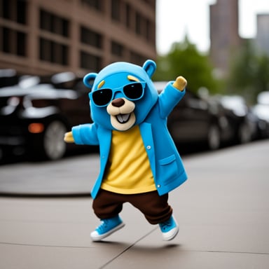Go Blue Gopher breakdancing on hands and wearing very stylish.