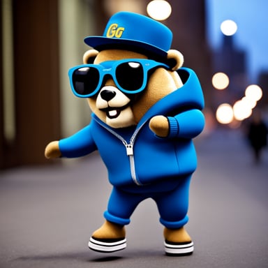 Go Blue Gopher breakdancing on hands and wearing very stylish.