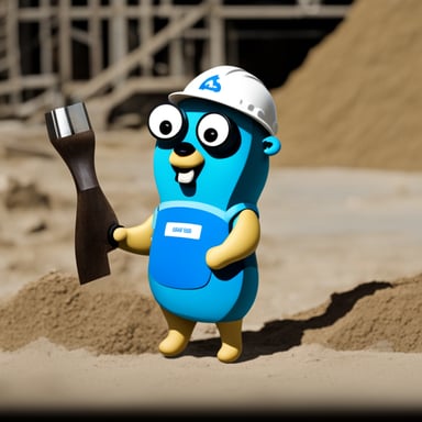 Go Blue Gopher, along with many gophers, is working at a construction site.