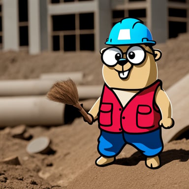 Go Blue Gopher, along with many gophers, is working at a construction site.