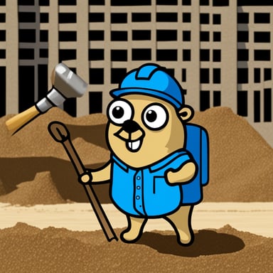 Go Blue Gopher, along with many gophers, is working at a construction site.
