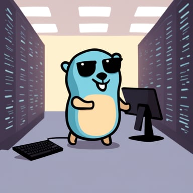 Go Blue Gopher working at a computing center.