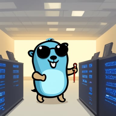 Go Blue Gopher working at a computing center.