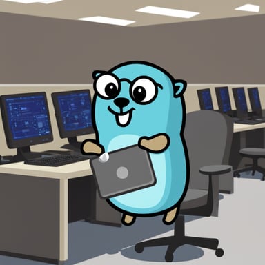 Go Blue Gopher working at a computing center.