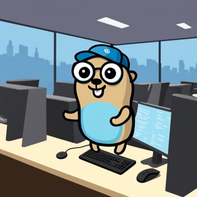 Go Blue Gopher working at a computing center.