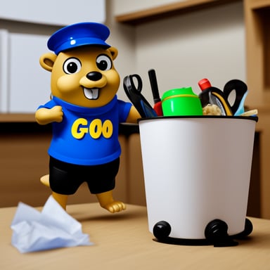 Go Blue Gopher in wastepaper basket
