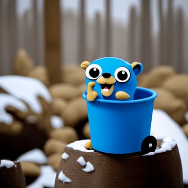 Go Blue Gopher sitting in a wastepaper basket.