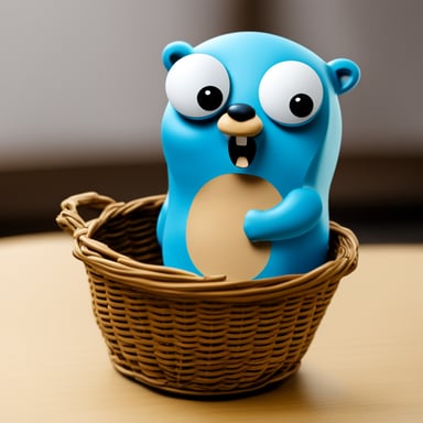 Go Blue Gopher sitting in a wastepaper basket.