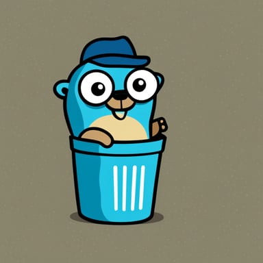Go Blue Gopher sitting in a wastepaper basket.