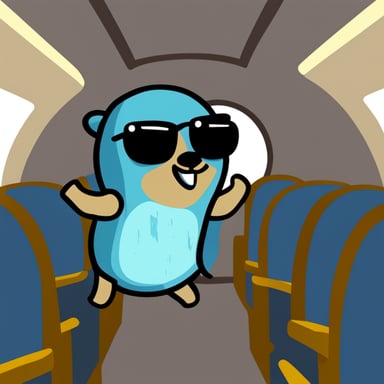 Go blue gopher inside a plane.