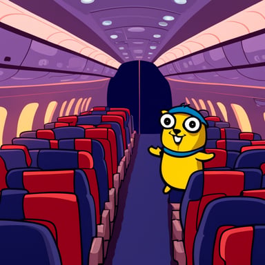 Go blue gopher inside a plane.