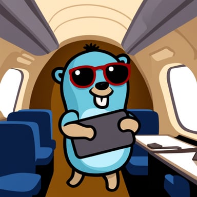 Go blue gopher inside a plane.