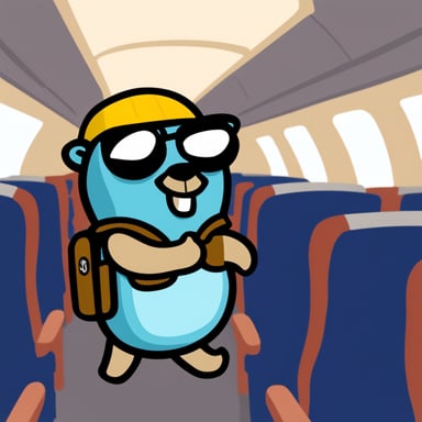 Go blue gopher inside a plane.
