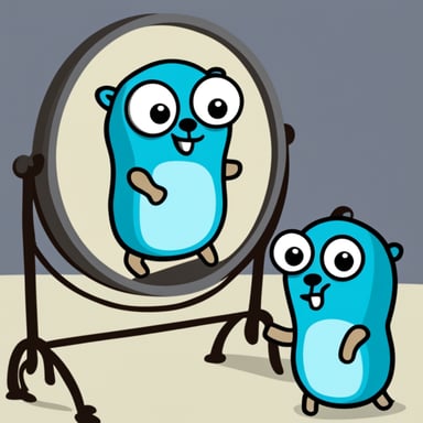 Go Blue Gopher looking through a mirror.