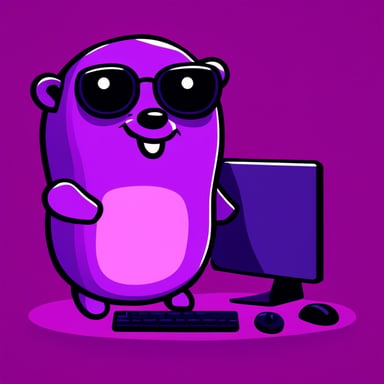 Happy feminine purple programmer go blue gopher